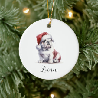 Christmas English Bull Dog Santa Hat Ornament