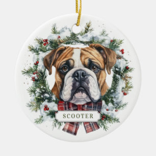 Christmas English Bulldog Ceramic Circle Ornament