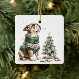 Christmas English Bulldog Christmas Tree Ceramic Ornament