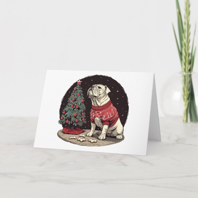 Christmas English Bulldog Christmas Tree Holiday Card (Front)