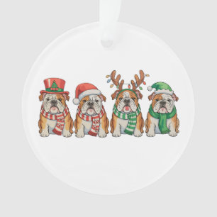 Christmas English Bulldog Dog Santa Hat Reindeer Ornament