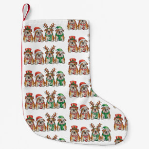 Christmas English Bulldog Dog Santa Hat Reindeer Small Christmas Stocking