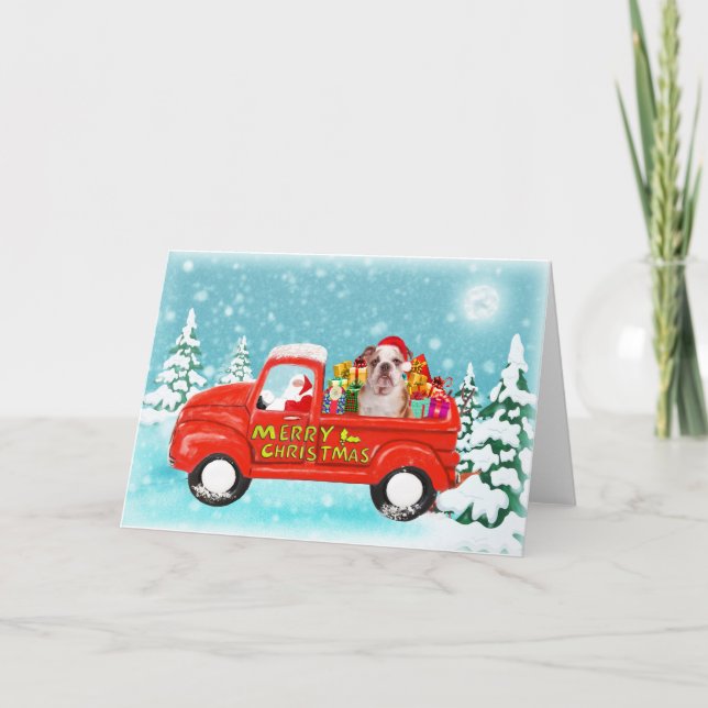 Christmas English Bulldog gifts delivery truck Card (Front)