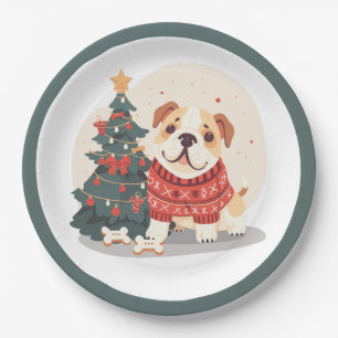 Christmas English Bulldog Holiday Sweater Paper Plate