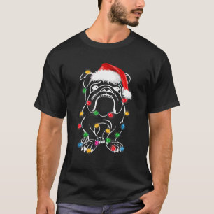 Christmas English Bulldog Lights Santa Hat XMAS Fu T-Shirt