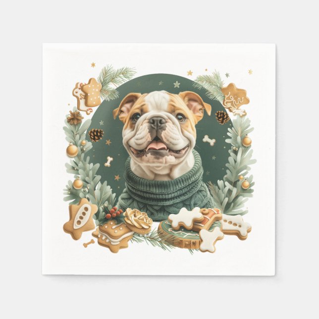Christmas English Bulldog Napkin (Front)