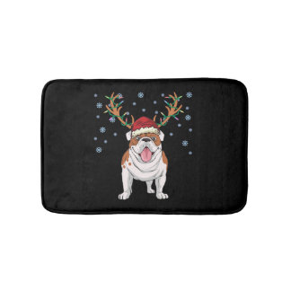 Christmas english bulldog reindeer dog bath mat