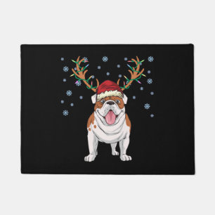 Christmas english bulldog reindeer dog doormat