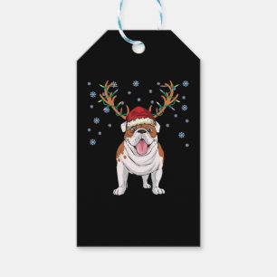 Christmas english bulldog reindeer dog gift tags