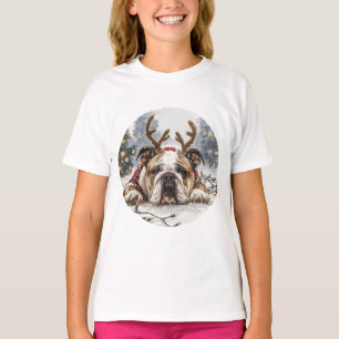 Christmas English Bulldog Reindeer T-Shirt