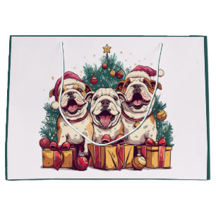 Christmas English Bulldog Santa Hats Large Gift Bag