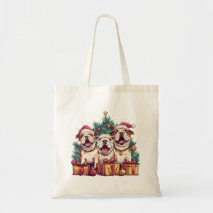 Christmas English Bulldog Santa Hats Tote Bag