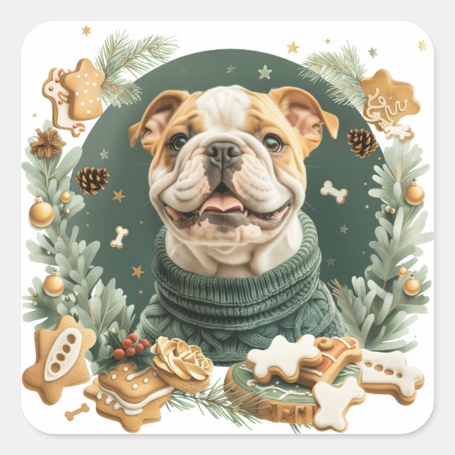 Christmas English Bulldog Square Sticker (Front)