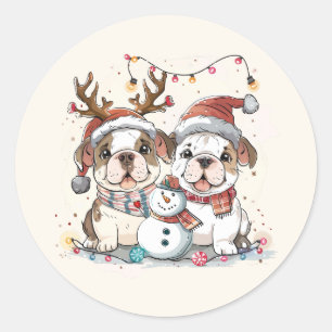 Christmas English Bulldogs Classic Round Sticker