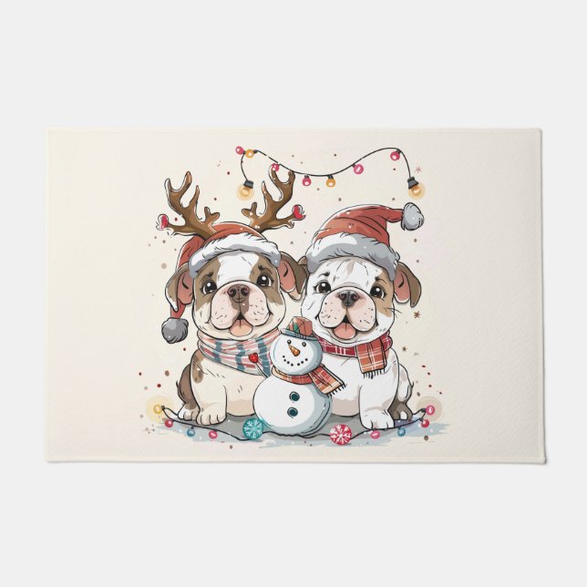 Christmas English Bulldogs Doormat (Front)
