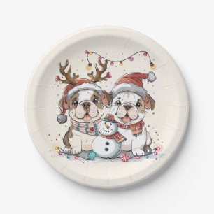 Christmas English Bulldogs Paper Plate