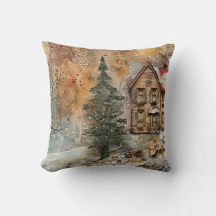 Christmas Ephemera Throw Pillow