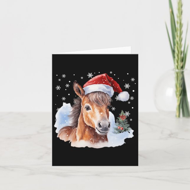 Christmas Equestrian Horse Santa Hat Animal Equest Card (Front)