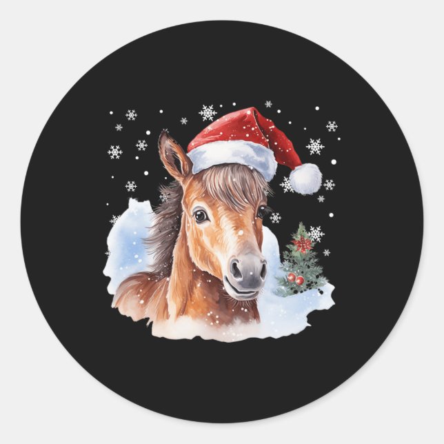 Christmas Equestrian Horse Santa Hat Animal Equest Classic Round Sticker (Front)
