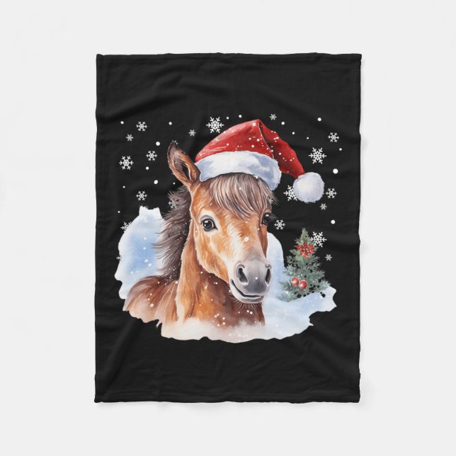 Christmas Equestrian Horse Santa Hat Animal Equest Fleece Blanket (Front)