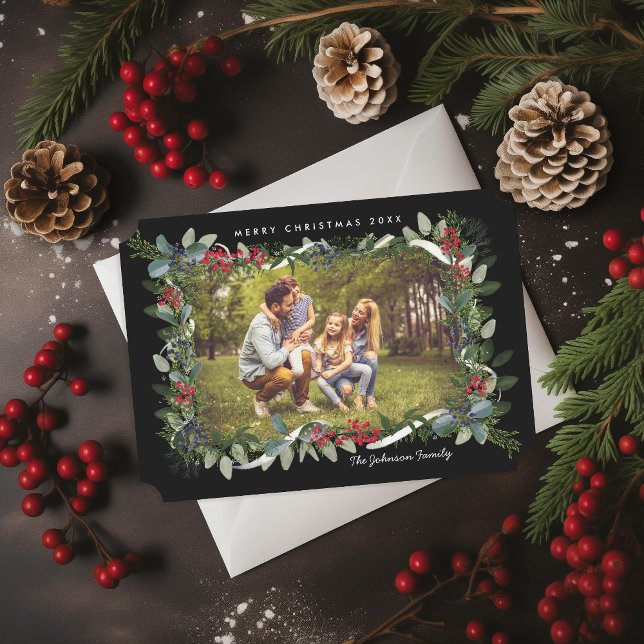 Christmas Eucalyptus Juniper Berry Photo Holiday Card (Creator Uploaded)