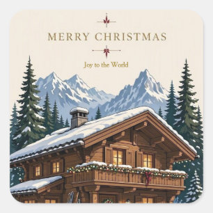 Christmas European Alpine Chalet Snowy Mountain  Square Sticker