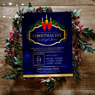 Christmas Eve Candlelight Church Service Blue Gold Flyer