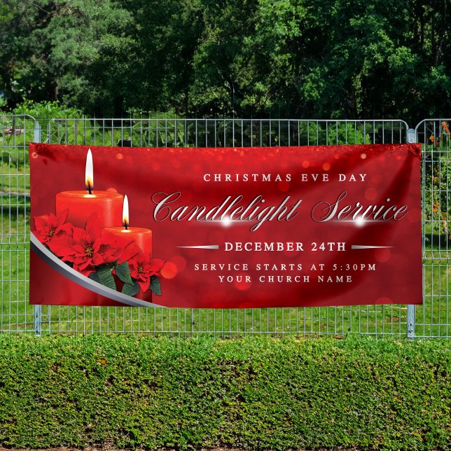 Christmas Eve Candlelight Poinsettia Red Church Banner (Creator Uploaded)
