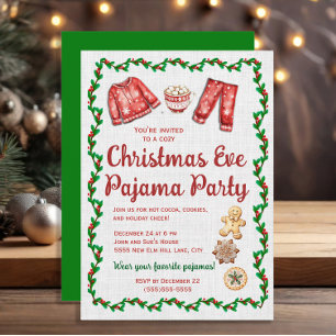 Christmas Eve Cookies Hot Cocoa Pajama Party Invitation