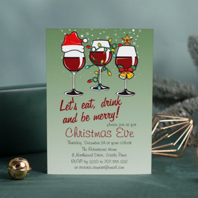 Christmas Eve Dinner Drinks Cocktails Wine Glasses Invitation (Creator Uploaded)