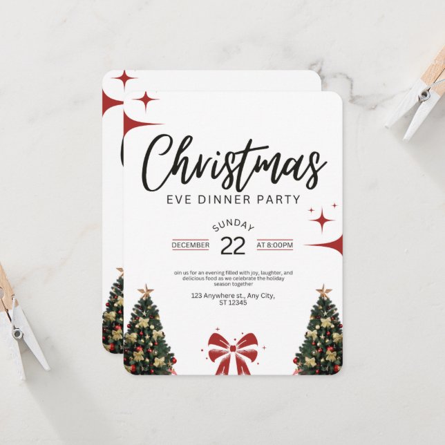 Christmas Eve Dinner Party Invitation (Front/Back In Situ)