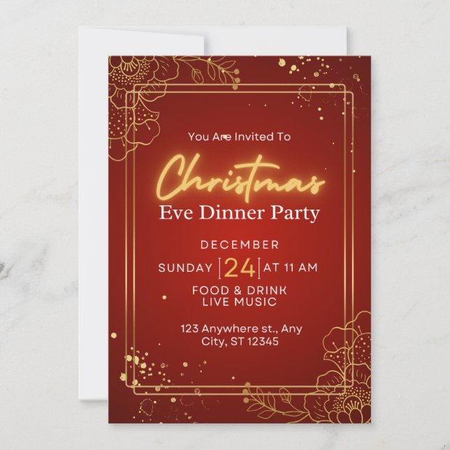 Christmas eve dinner party invitation card  (Front)