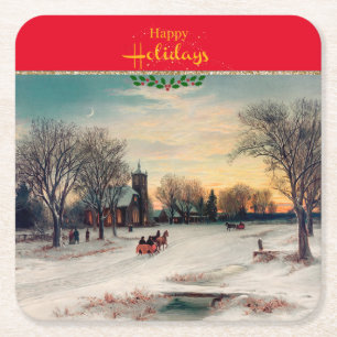 Christmas Eve, fine art, Square Paper Coaster