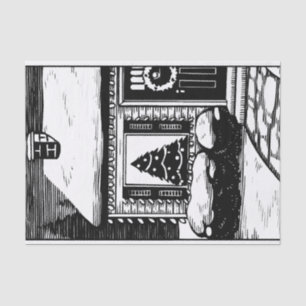 Christmas Eve House Tree in Window Black & White Tissue Paper