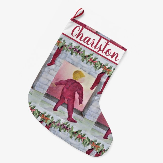 Christmas Eve Large Christmas Stocking (Front (Hanging))