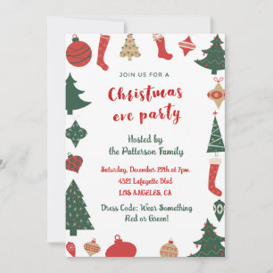 Christmas Eve Party Invitations Red Green