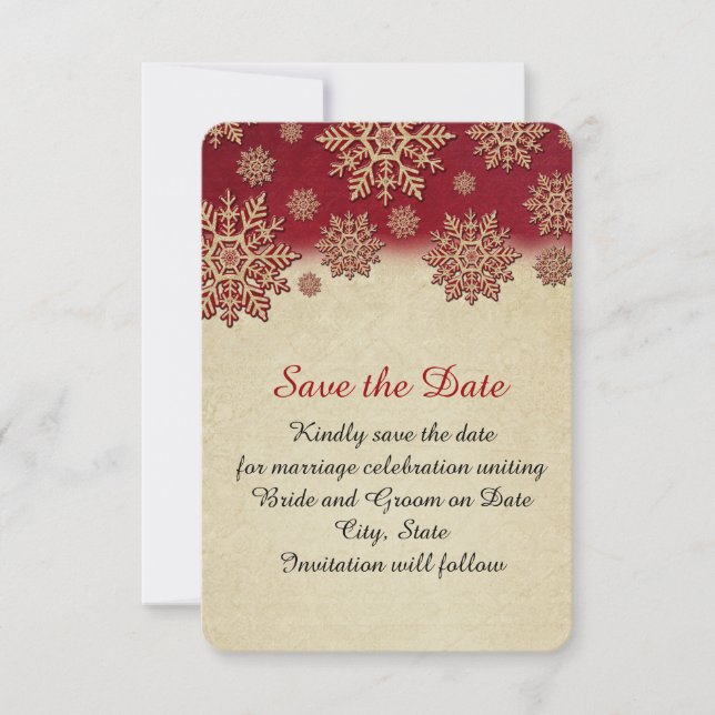 Christmas Eve Red Snowflakes Save the date (Front)