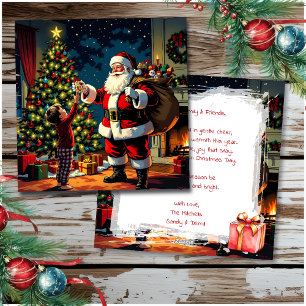 Christmas Eve Santa and Little Boy Vintage Holiday Card