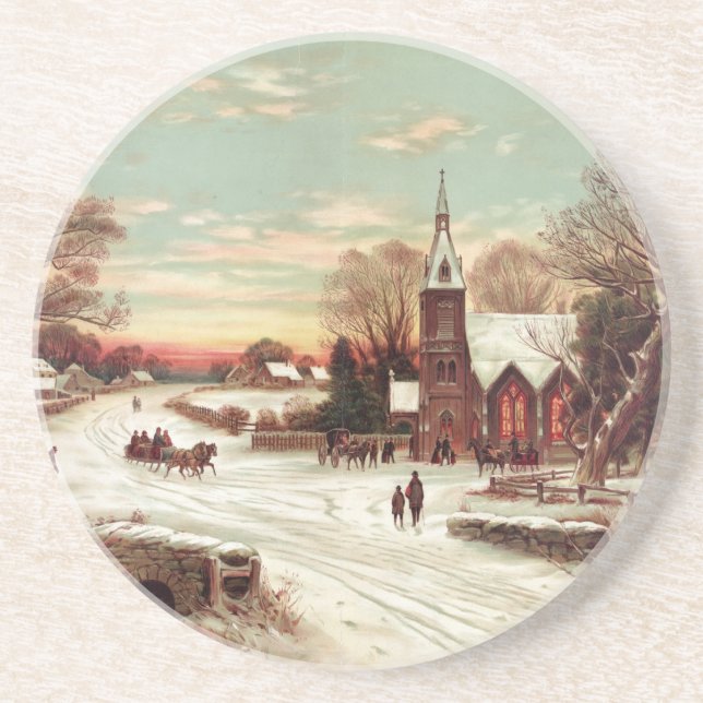 Christmas Eve Winter Scene coaster (Front)