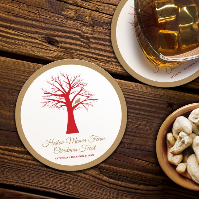 Christmas event partridge in a tree  round paper coaster (Creator Uploaded)