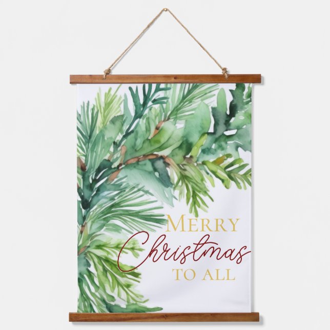 Christmas Evergreen Branch Door Sign Hanging Tapestry (Front)