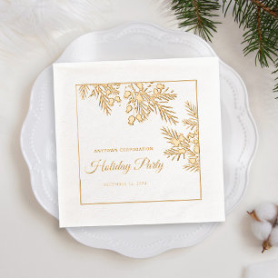Christmas Evergreen Gold Foil Office Holiday Party Foil Napkins