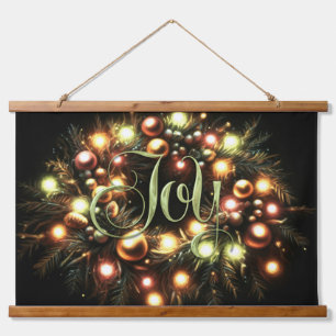 Christmas Evergreen Lighted Wreath Joy Hanging Tapestry