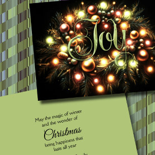 Christmas Evergreen Lighted Wreath Joy Holiday Card