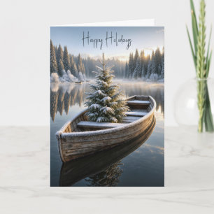 Christmas Evergreen Tree in Rustic Rowboat Card