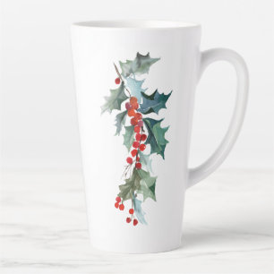Christmas Evergreens Holly and Berries Latte Mug