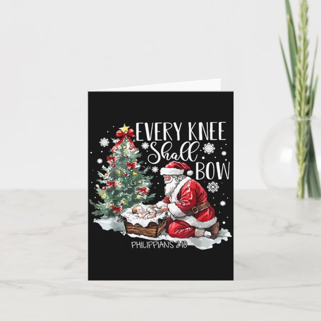 Christmas Every Knee Shall Bow Santa Nativity Scen Card (Front)