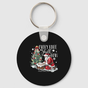 Christmas Every Knee Shall Bow Santa Nativity Scen Key Ring