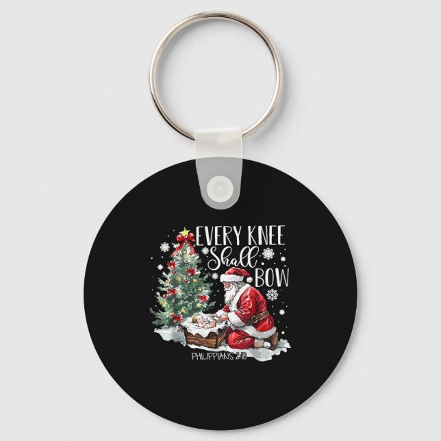 Christmas Every Knee Shall Bow Santa Nativity Scen Key Ring (Front)