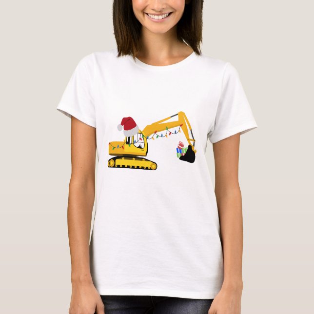 Christmas Excavator Construction Truck T-Shirt (Front)